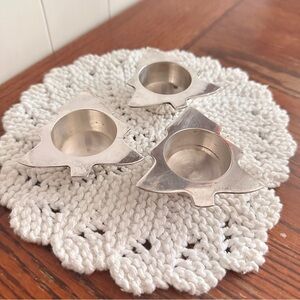 Silver Christmas tree-Shaped Candle Holders x3